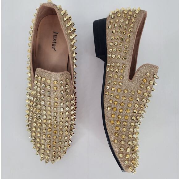 Justar Men's Gold Glitter Leather Spike Loafers Men’s Size 9 - Picture 12 of 12
